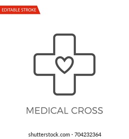 Medical Cross Thin Line Vector Icon. Flat Icon Isolated on the White Background. Editable Stroke EPS file. Vector illustration.