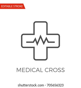 Medical Cross Thin Line Vector Icon. Flat Icon Isolated on the White Background. Editable Stroke EPS file. Vector illustration.