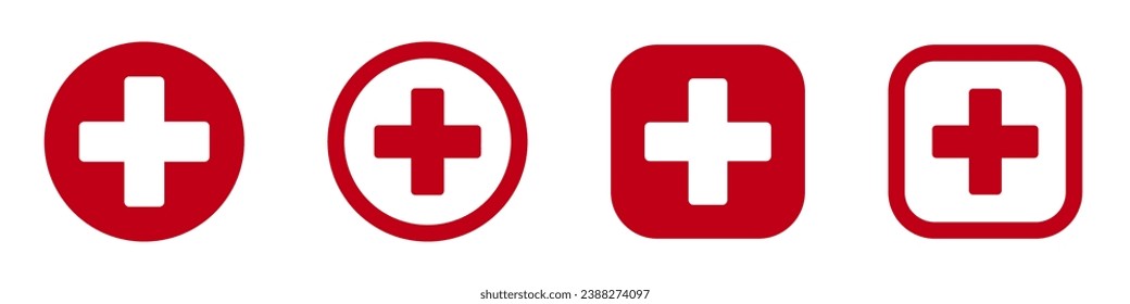 Conjunto de iconos de vector cruzado médico. Signo de primeros auxilios. Concepto de medicina de emergencia. Colección de la Cruz Roja.