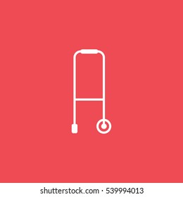 Medical Crutch Flat Icon On Red Background