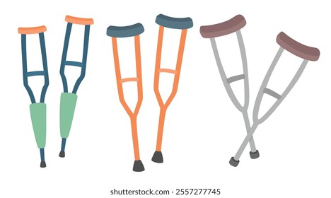 Medical crutch in the flat style on white background.