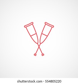 Medical Crutch Red Line Icon On White Background