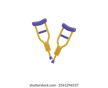 Medical crutches handicap assistance equipment for injured or disabled patient icon 3d render