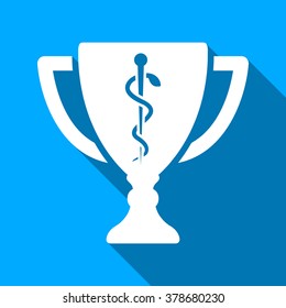 Medical Cup long shadow vector icon. Style is a flat light symbol with rounded angles on a blue square background.