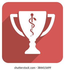 Medical Cup long shadow vector icon. Style is a flat symbol on a red rounded square button.