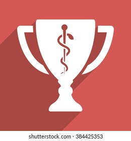 Medical Cup long shadow vector icon. Style is a flat light symbol on a red square background.