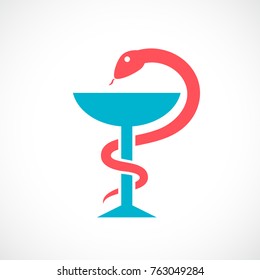 Medical cup and snake vector symbol illustration isolated on white background