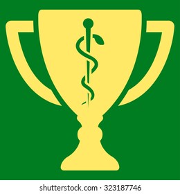 Medical Cup vector icon. Style is flat symbol, yellow color, rounded angles, green background.