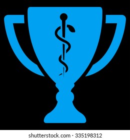 Medical Cup vector icon. Style is flat symbol, blue color, rounded angles, black background.