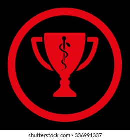 Medical Cup vector icon. Style is flat rounded symbol, red color, rounded angles, black background.