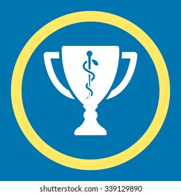 Medical Cup vector icon. Style is bicolor flat rounded symbol, yellow and white colors, rounded angles, blue background.