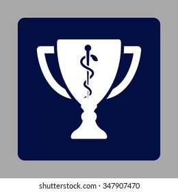 Medical Cup vector icon. Style is flat rounded square button, white and dark blue colors, silver background.