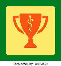Medical Cup vector icon. Style is flat rounded square button, orange and yellow colors, green background.