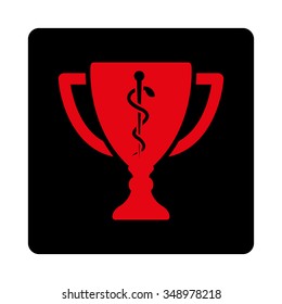 Medical Cup vector icon. Style is flat rounded square button, intensive red and black colors, white background.