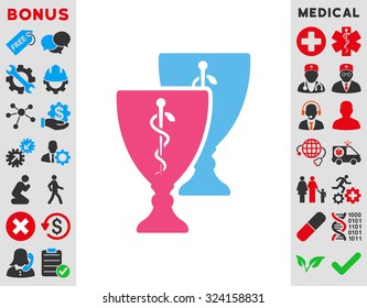 Medical Cups vector icon. Style is bicolor flat symbol, pink and blue colors, rounded angles, white background.