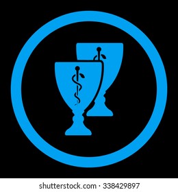 Medical Cups vector icon. Style is flat rounded symbol, blue color, rounded angles, black background.