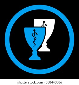 Medical Cups vector icon. Style is bicolor flat rounded symbol, blue and white colors, rounded angles, black background.