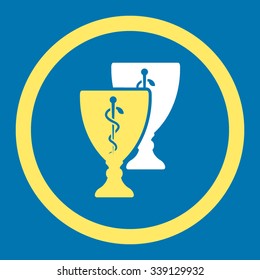 Medical Cups vector icon. Style is bicolor flat rounded symbol, yellow and white colors, rounded angles, blue background.