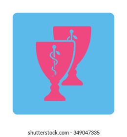 Medical Cups vector icon. Style is flat rounded square button, pink and blue colors, white background.