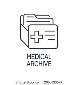 Medical data archive. Vector linear icon isolated on white background.