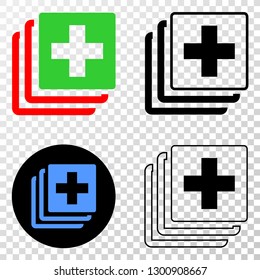 Medical data EPS vector pictogram with contour, black and colored versions. Illustration style is flat iconic symbol on chess transparent background.