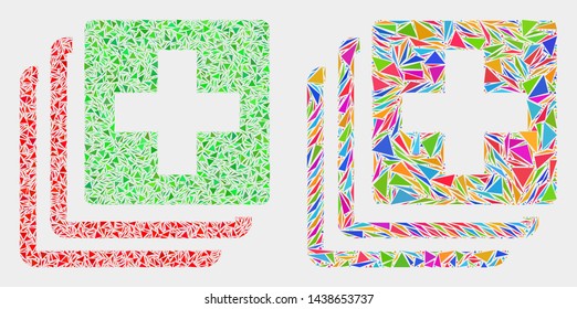 Medical data mosaic icon of triangle elements which have different sizes and shapes and colors. Geometric abstract vector design concept of medical data.
