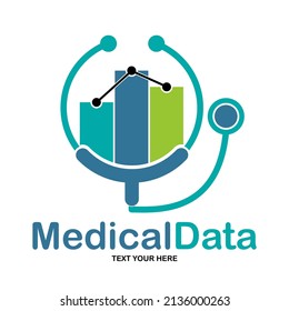 Medical data vector logo template. This design use stethoscope and graph bar symbol. Suitable for health or management.