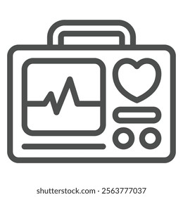 Medical defibrillator line icon, emergency service concept. Vector graphics. Ambulance paramedic saviors device sign on white background, outline style icon for mobile or web design