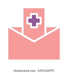 Medical delivery concept. An envelope with a health symbol represents healthcare services, aid or telemedicine consultation.