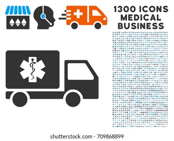 Medical Delivery gray vector icon with 1300 healthcare commerce icons. Clipart style is flat bicolor light blue and gray pictograms.
