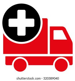Medical Delivery vector icon. Style is bicolor flat symbol, intensive red and black colors, rounded angles, white background.