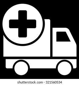 Medical Delivery vector icon. Style is flat symbol, white color, rounded angles, black background.