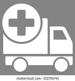Medical Delivery vector icon. Style is flat symbol, white color, rounded angles, gray background.