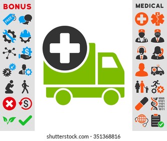 Medical Delivery vector icon. Style is bicolor flat symbol, eco green and gray colors, rounded angles, white background.