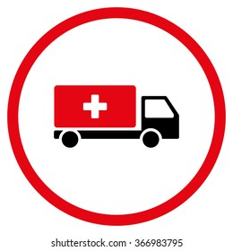 Medical Delivery vector icon. Style is bicolor flat circled symbol, intensive red and black colors, rounded angles, white background.