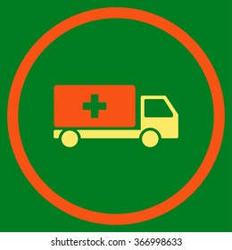 Medical Delivery vector icon. Style is bicolor flat circled symbol, orange and yellow colors, rounded angles, green background.
