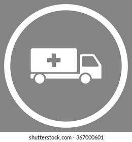 Medical Delivery vector icon. Style is flat circled symbol, white color, rounded angles, gray background.
