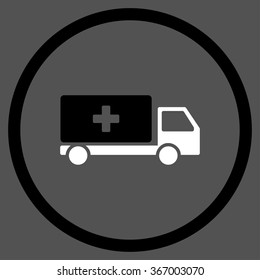 Medical Delivery vector icon. Style is bicolor flat circled symbol, black and white colors, rounded angles, gray background.