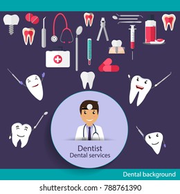 Medical dental background design. Dentist with teeth. Vector illustration