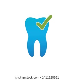 Medical dental care logo, tooth and check mark, insected tooth. health concept. Vector illustration isolated on white background.