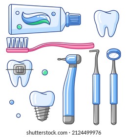 Medical dental equipment icons. Dentistry and health care set.