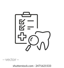 medical dental examination icon, check health of teeth, oral diagnosis concept, thin line symbol - editable stroke vector illustration