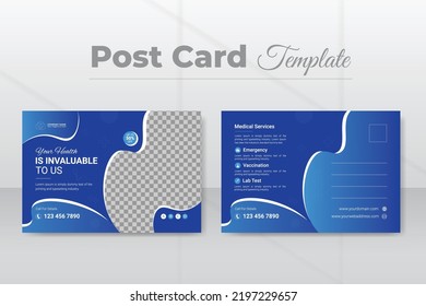 Medical, dental, and healthcare postcard design template, EDDM postcard layout with black and blue gradient