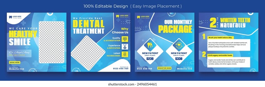 Medical dental healthcare service social media post template design. Hospital, doctor, clinic and dentist health business marketing banner with logo  icon.