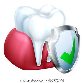 A medical dental illustration of a shield protecting a tooth and gum