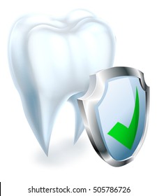 A medical dental illustration of a shield protecting a tooth