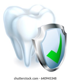 A medical dental illustration of a tooth being protected by a shield