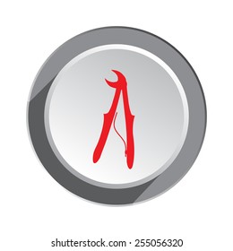 Medical dental tool icon. Stomatological pliers. Health and medicine symbol. 3d round button with shadow. Vector