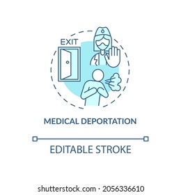 Medical deportation blue concept icon. Forced resettlement from contaminated area. Deportation abstract idea thin line illustration. Vector isolated outline color drawing. Editable stroke