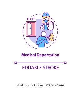 Medical deportation concept icon. Forced resettlement from contaminated area. Global pandemic. Deportation abstract idea thin line illustration. Vector isolated outline color drawing. Editable stroke